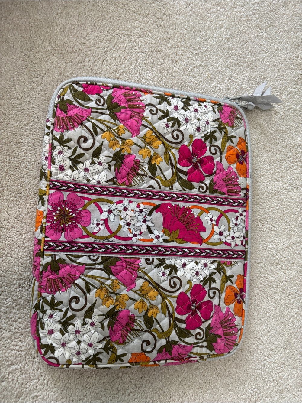 Vera Bradley Floral Quilted Laptop Sleeve in Pink, White, Orange, Green